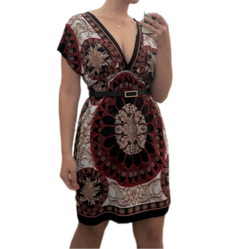Boho Black and Red Floral Mini Dress
